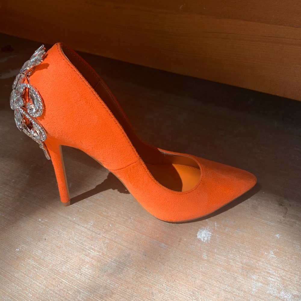 Bright evening heels with rhinestone detail